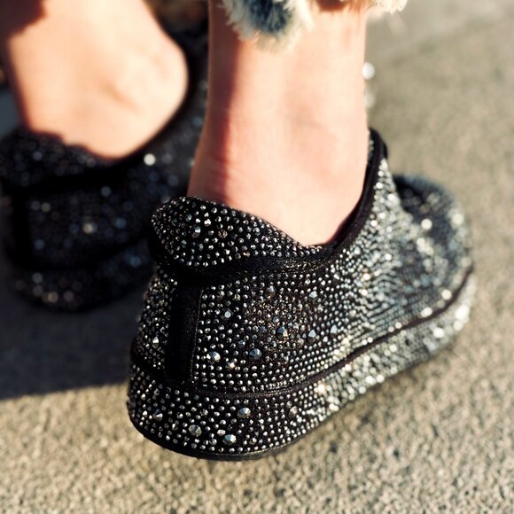 Gray Platform Rhinestone Holiday Flats & Sneakers